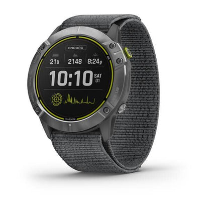 Garmin Enduro, Ultraperformance Multisport GPS Watch, Solar Charging, Battery Life Up to 80 Hours in GPS Mode, Steel with Gray UltraFit Nylon Band