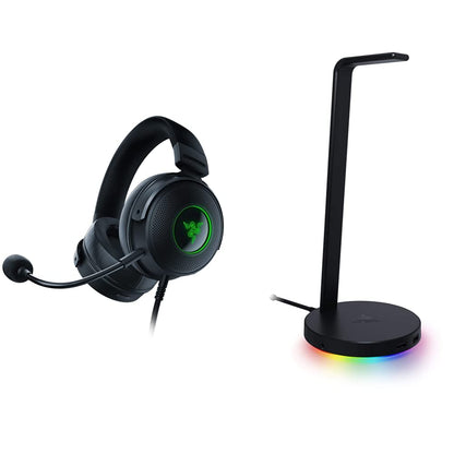 Razer Kraken V3 HyperSense Wired USB Gaming Headset w/Haptic Technology | Razer Base Station V2 Chroma Headphone Stand