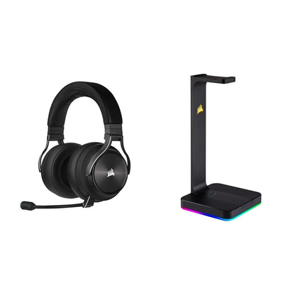 CORSAIR VIRTUOSO RGB WIRELESS XT High-Fidelity Gaming Headset (Slate) + Corsair CA-9011167-NA Gaming ST100 RGB Premium Headset Stand Headset + Headset Stand, ST100