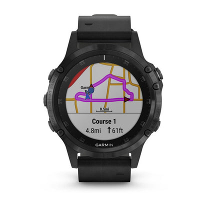 Garmin fēnix 5 Plus Premium Multisport Watch with Music, Maps and Garmin Pay Sapphire, Black with Black Leather Band