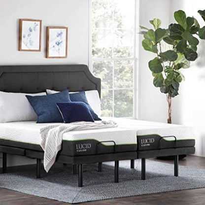 Lucid L300 Adjustable Bed Base with Lucid 12 inch Latex Hybrid Mattress - Split King 12 inch Mattress and Adjustable Base