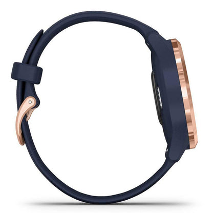 Garmin vivomove 3s, Smaller-Sized Hybrid Smartwatch with Real Watch Hands and Hidden Touchscreen Display, Rose Gold with Navy Blue Case and Band vívomove 3S