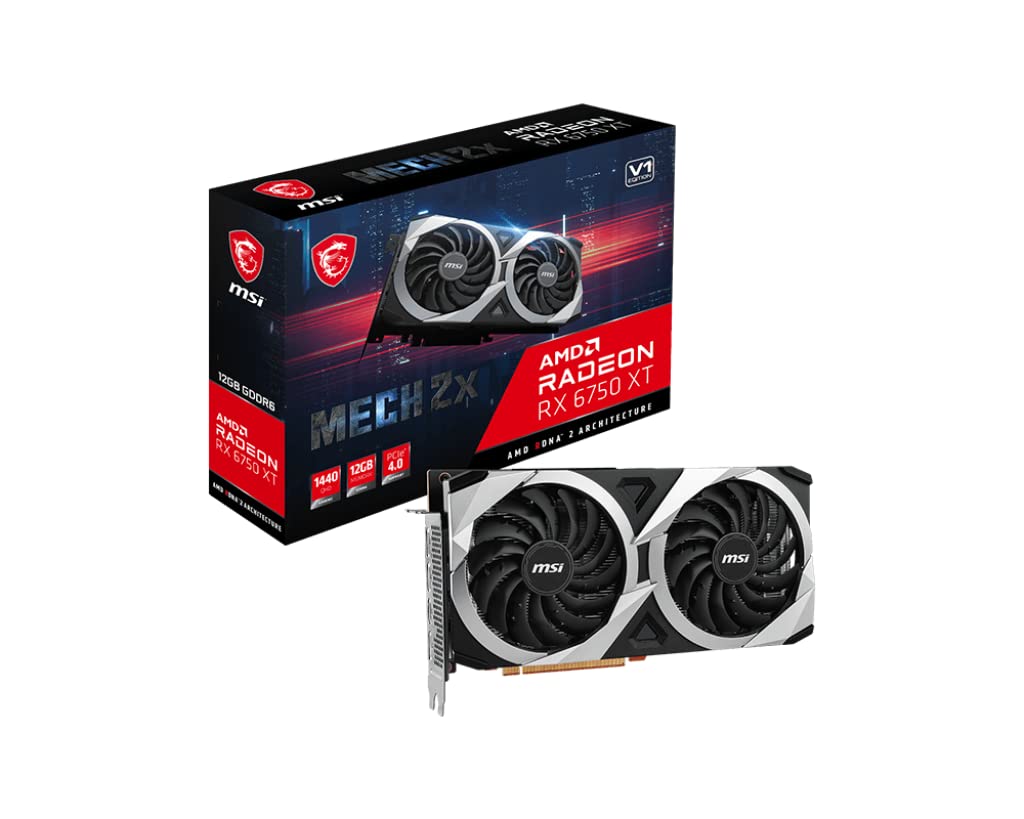 MSI Gaming Radeon RX 6750 XT 192-bit 12GB GDDR6 Boost Clock 2600MHz Dual Torx 3.0 Fans DP/HDMI FreeSync DirectX 12 VR Ready OC Graphics Card (RX 6750 XT MECH 2X 12G V1)