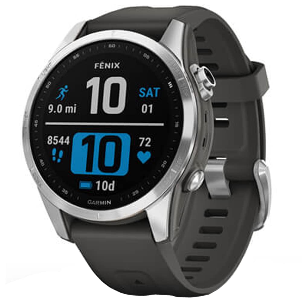 Garmin 010-02539-00 Fenix 7S Smartwatch Silver with Graphite Band Bundle with 2 YR CPS Enhanced Protection Pack