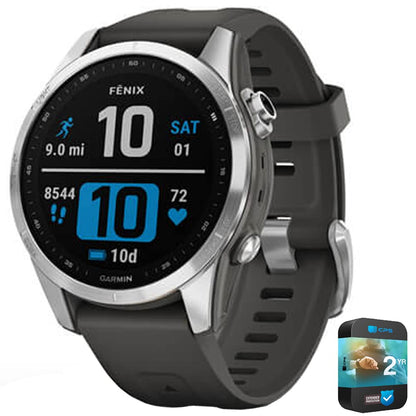 Garmin 010-02539-00 Fenix 7S Smartwatch Silver with Graphite Band Bundle with 2 YR CPS Enhanced Protection Pack