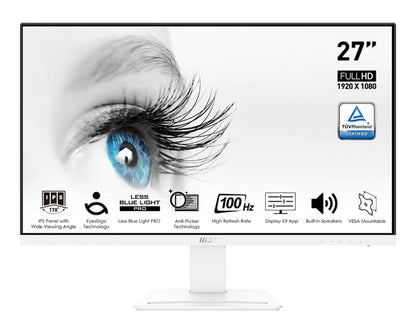 MSI Pro MP273AW, 27", 1920 x 1080 (FHD), IPS, 100Hz, TUV Certified Eyesight Protection, 4ms, Displayport, HDMI, Tilt