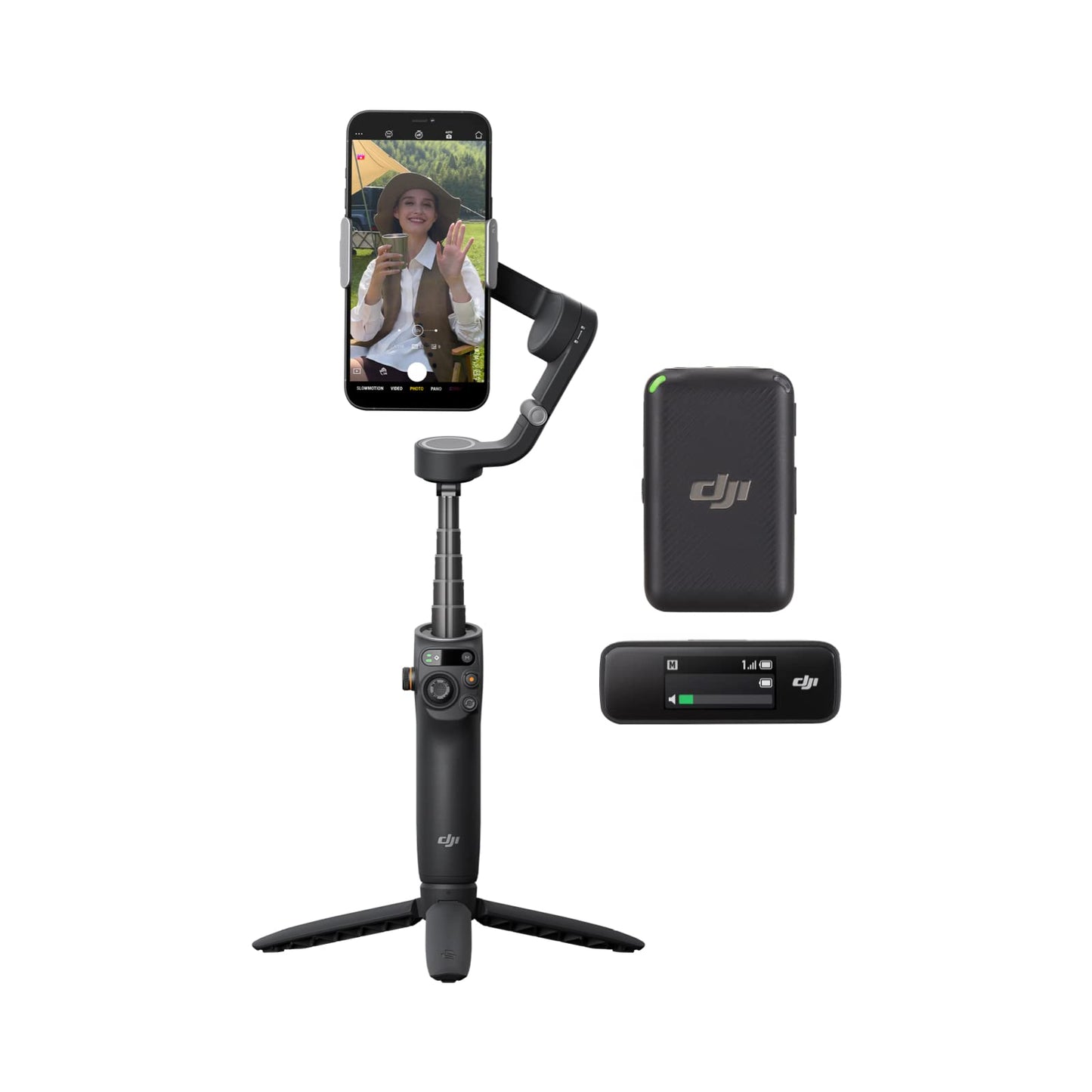 DJI Osmo Mobile 6 Solo Vlogging Combo, 3-Axis Phone Gimbal, Object Tracking, Portable and Foldable, Android and iPhone Stabilizer with ShotGuides, Slate Gray, Equipped with a DJI Mic (1 TX + 1 RX) + DJI Mic (1 TX + 1 RX)