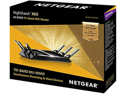 NETGEAR Nighthawk X6S Smart Wi-Fi Router (R8000P) - AC4000 Tri-Band Wireless Speed (Up to 4000 Mbps) | Up to 3500 Sq Ft Coverage & 55 Devices | 4 x 1G Ethernet and 2 USB Ports AC4000 WiFi