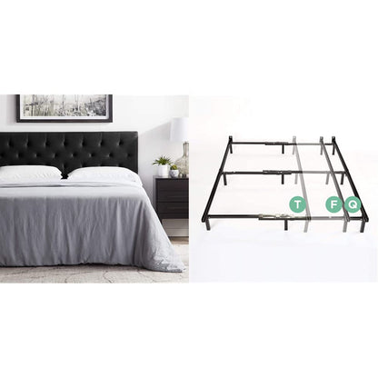 LUCID Mid-Rise Upholstered Headboard - Queen - Black & ZINUS Compack Metal Adjustable Bed Frame / 7 Inch Support Bed Frame for Box Spring and Mattress Set, Twin/Full/Queen