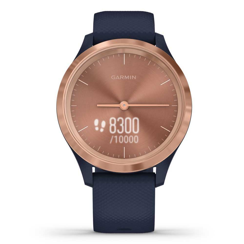 Garmin vivomove 3s, Smaller-Sized Hybrid Smartwatch with Real Watch Hands and Hidden Touchscreen Display, Rose Gold with Navy Blue Case and Band vívomove 3S