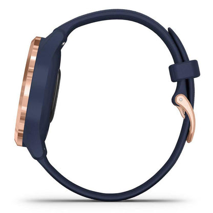 Garmin vivomove 3s, Smaller-Sized Hybrid Smartwatch with Real Watch Hands and Hidden Touchscreen Display, Rose Gold with Navy Blue Case and Band vívomove 3S