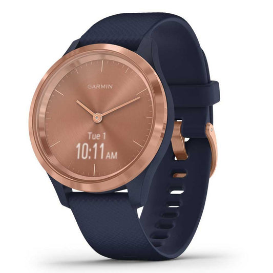 Garmin vivomove 3s, Smaller-Sized Hybrid Smartwatch with Real Watch Hands and Hidden Touchscreen Display, Rose Gold with Navy Blue Case and Band vívomove 3S