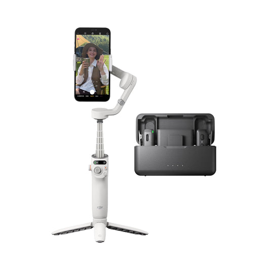 DJI Osmo Mobile 6 Premium Vlogging Combo, 3-Axis Phone Gimbal, Object Tracking, Built-in Extension Rod, Android and iPhone Stabilizer, Platinum Gray, with a DJI Mic (2 TX + 1 RX + Charging Case) + DJI Mic (2 TX + 1 RX + Charging Case)