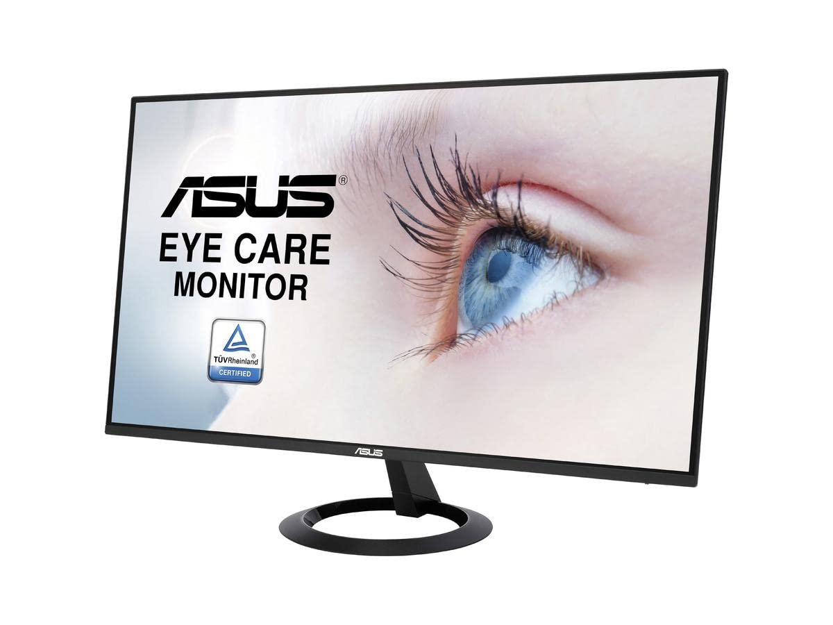 ASUS 27” 1080P Monitor (VZ27EHE) - Full HD, IPS, 75Hz, 1ms, Adaptive-Sync/FreeSync, Low Blue Light, Flicker Free, Ultra-Slim, VESA Mountable, Frameless, HDMI, VGA, BLACK, 14"x24.1"x1.5"