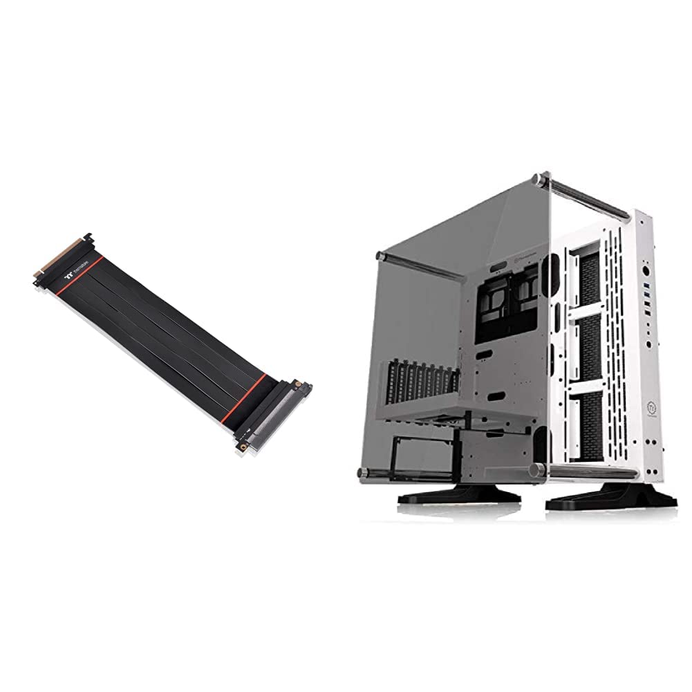 ThermaltakeThermaltake TT Premium PCI-E 4.0 High Speed Flexible Extender Riser Cable 300mm & Core P3 ATX Tempered Glass Gaming Computer Case Chassis, SnowThermaltake Cable + Chassis