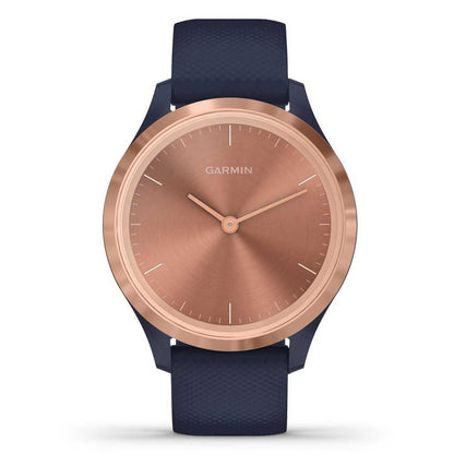 Garmin vivomove 3s, Smaller-Sized Hybrid Smartwatch with Real Watch Hands and Hidden Touchscreen Display, Rose Gold with Navy Blue Case and Band vívomove 3S