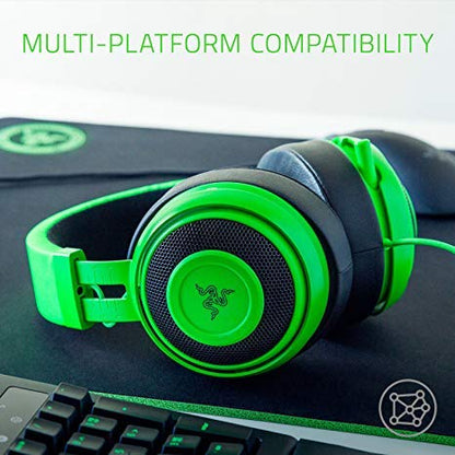 Razer Kraken Pro V2: Lightweight Aluminum Headband - Retractable Mic - in-Line Remote - Gaming Headset Works with PC, PS4, Xbox One, Switch, & Mobile Devices - Green Kraken Pro V2 - Green