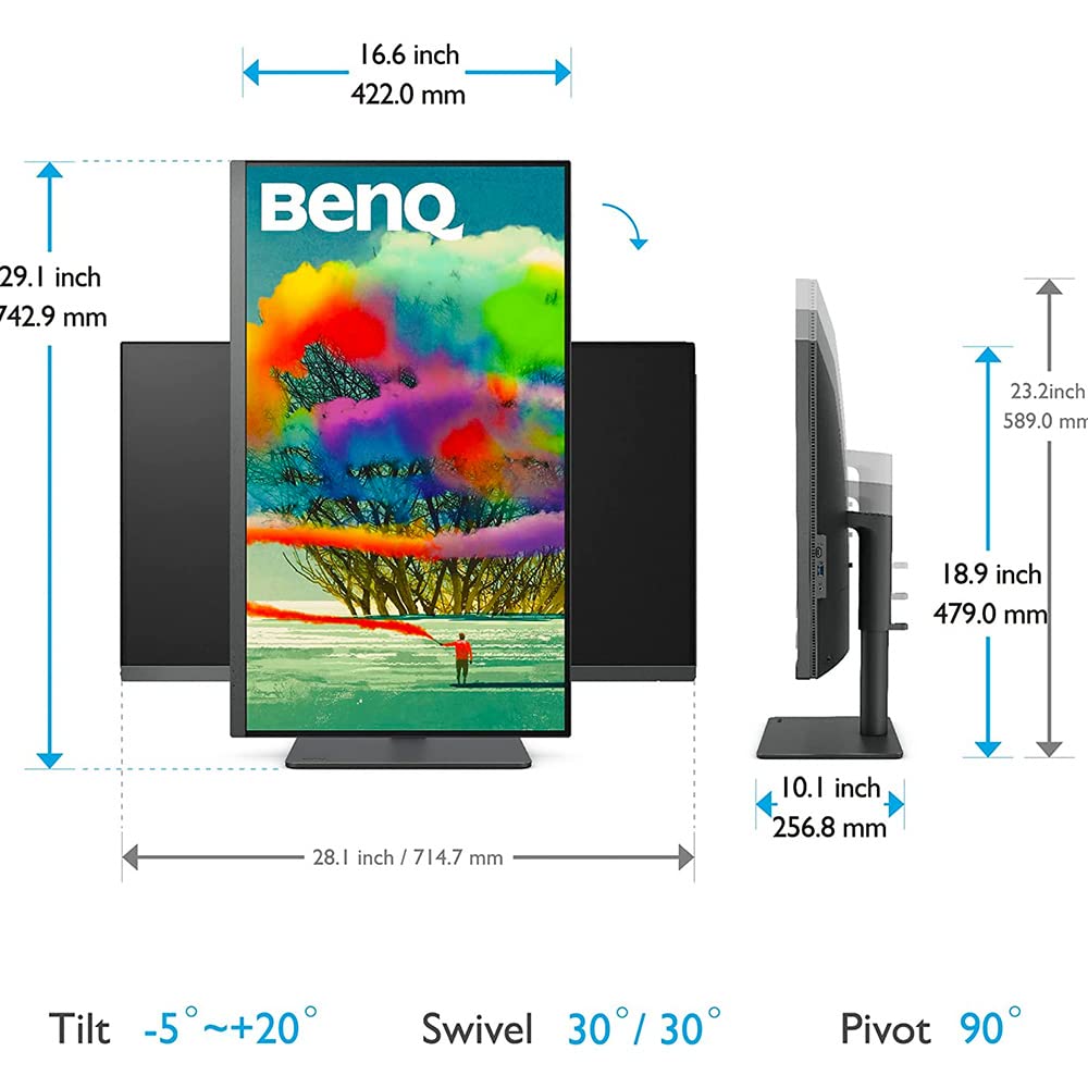 BenQ PD3200U PD Series 32-Inch Screen, LED-Lit Monitor 14700510 ,Black 32 Inch sRGB | IPS | 4K Professional Factory Calibrated | Height Adjustable | Pantone Validated