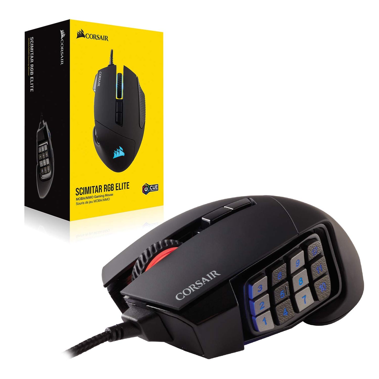 Corsair SCIMITAR RGB ELITE Gaming Mouse For MOBA, MMO - 18,000 DPI - 17 Progammable Buttons - iCUE Compatible - Black Wired