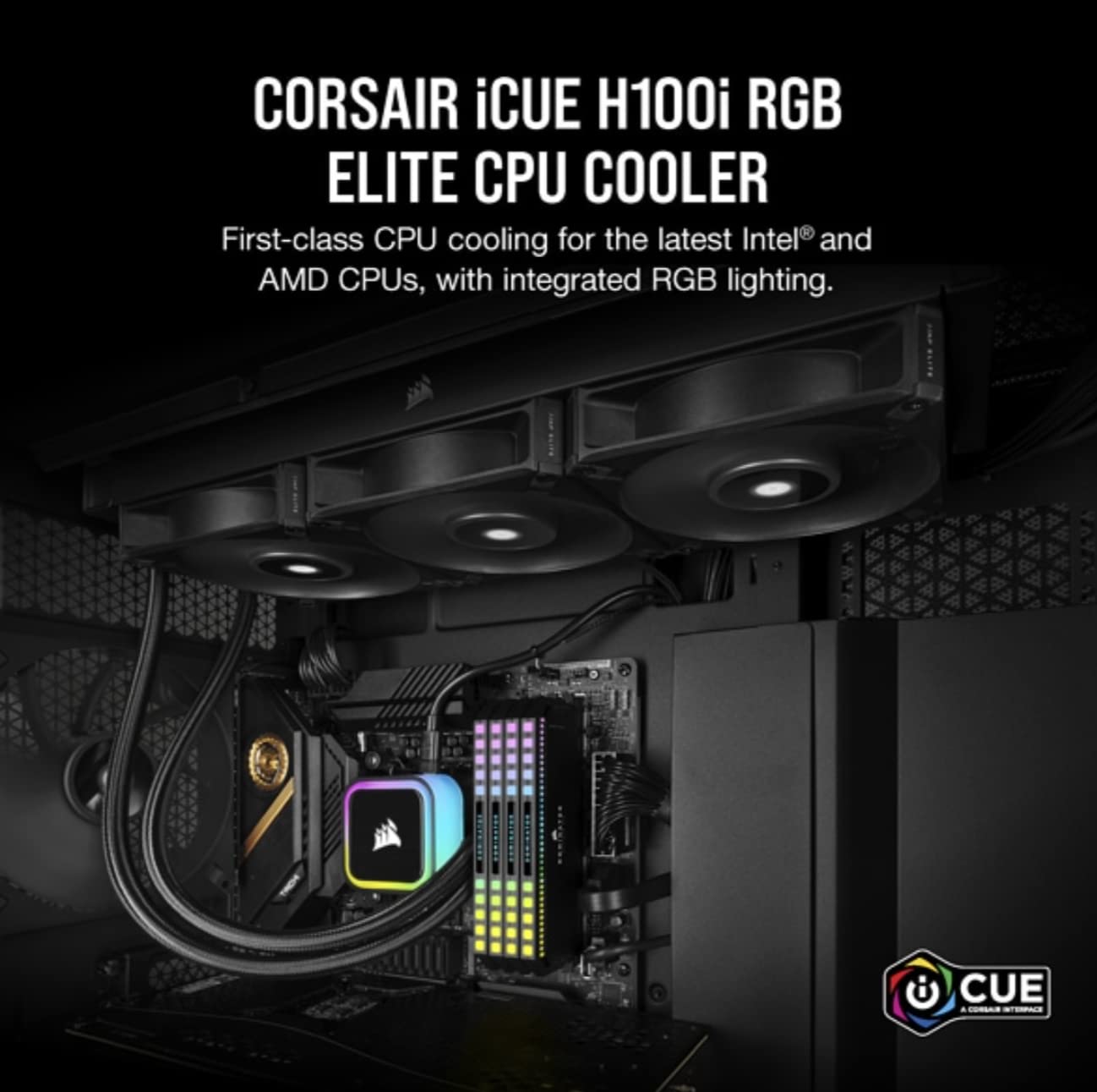 Corsair iCUE H100i RGB Elite Liquid CPU Cooler (16 Dynamic RGB LEDs, 120mm AF Elite Series FDB Fans, 240mm Radiator, iCUE Software Compatible, LGA 1700, 1200, 115X, 2066, and AM4 Sockets) Black 240mm AIO