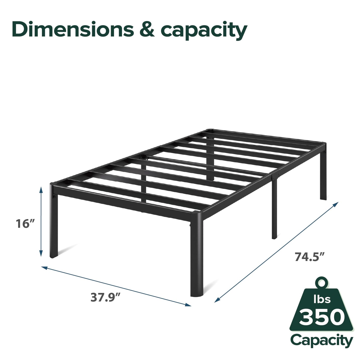 Zinus Twin Bed Frame – Van 16 Inch Bed Frame with Steel Slat Support, Heavy Duty Metal Construction, Easy Assembly, No Box Spring Needed – Platform Bed Frame with Underbed Storage, 5-Year Warranty Contemporary New Small Box