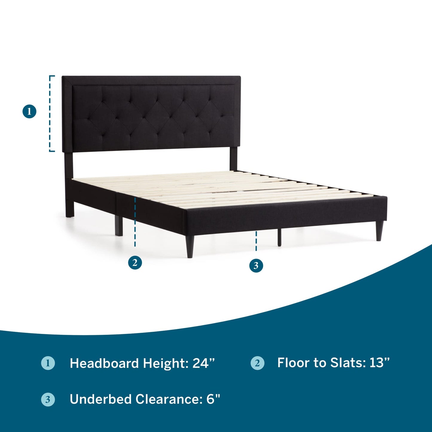 LUCID Upholstered Bed with Diamond Tufted Headboard-Sturdy Wood Build-No Box Spring Required Platform, Twin, Stone