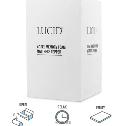 LUCID 4 Inch Gel Memory Foam Mattress Topper - Ventilated Design - Ultra Plush - Full