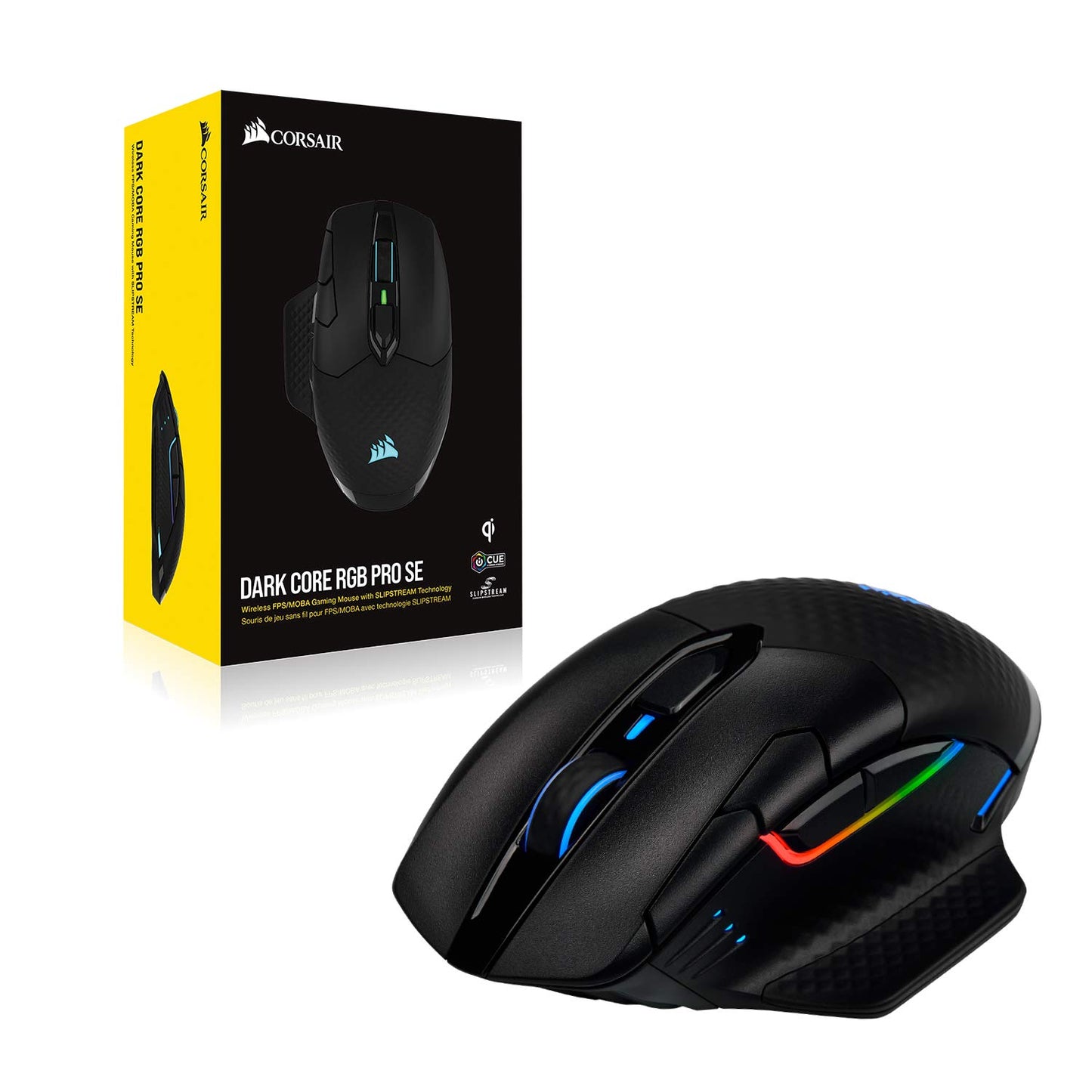 Corsair Dark Core RGB Pro SE, FPS/MOBA Gaming Mouse with SLIPSTREAM Technology, Black, Backlit RGB LED, 18000 DPI, Optical, Qi wireless charging certified