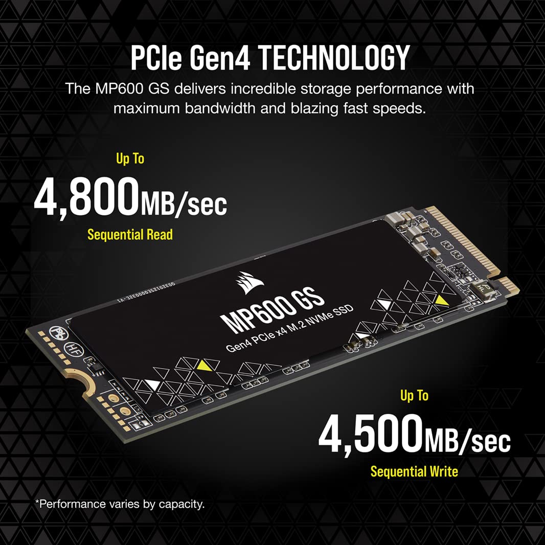 Corsair MP600 GS 500GB PCIe Gen4 x4 NVMe M.2 SSD – High-Density TLC NAND – M.2 2280 – DirectStorage Compatible - Up to 4,800MB/sec – Great for PCIe 4.0 Notebooks - Black