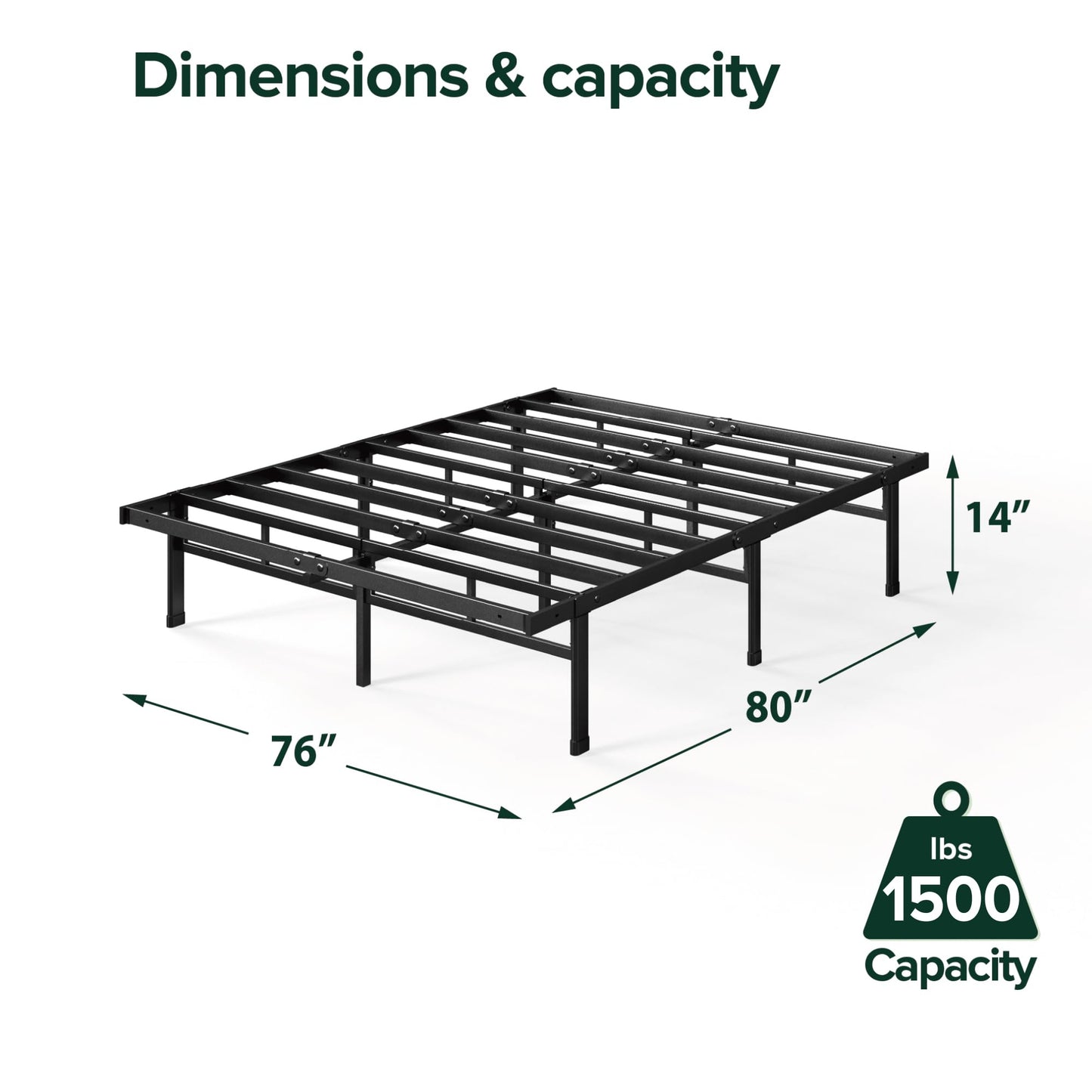 Zinus King Bed Frame - Justin 14 Inch SmartBase® Metal Bed Frame - Steel Slat Support, No Box Spring Needed, Underbed Storage Space, Easy Assembly, 5 Year Warranty, King Size