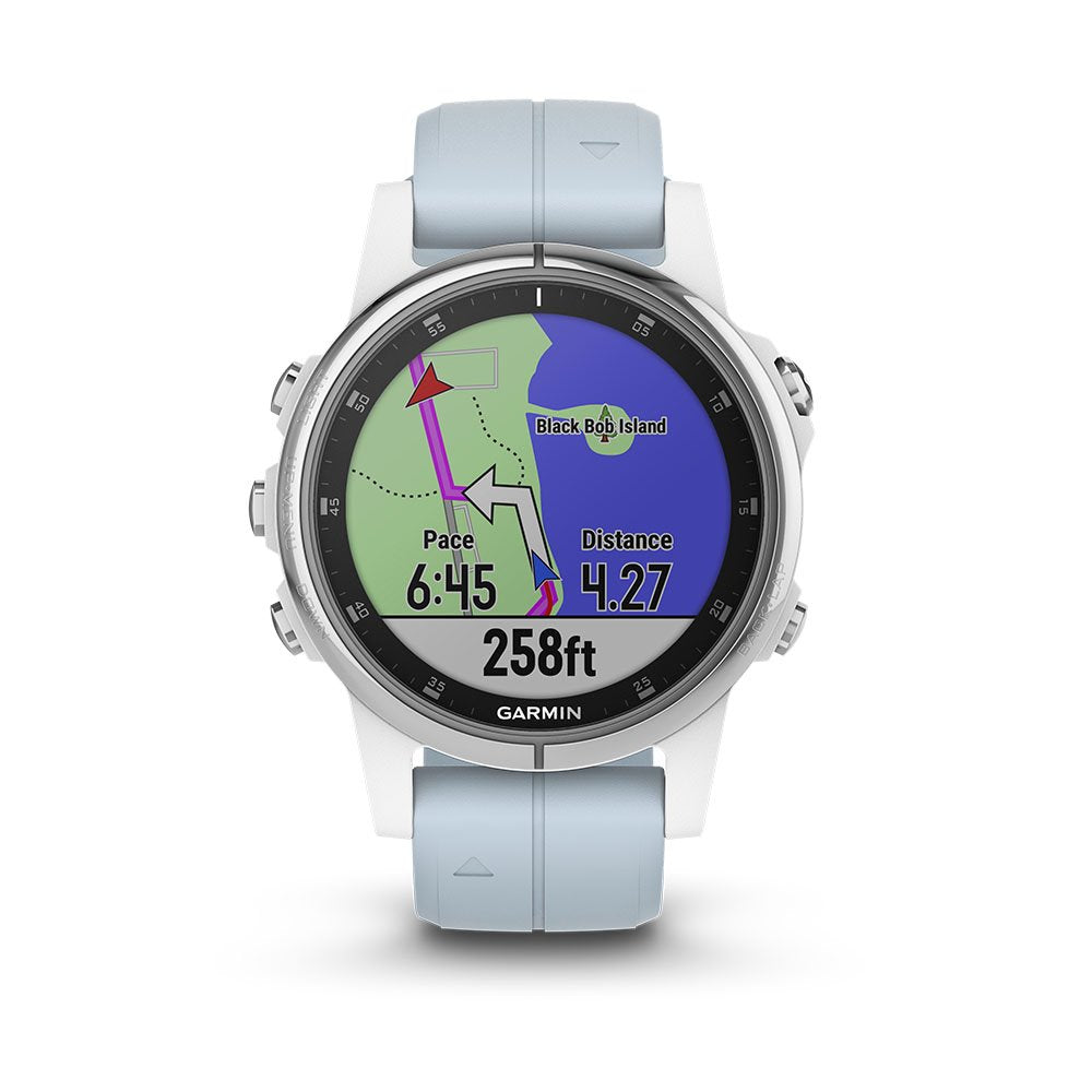 Garmin 010-01987-22 fēnix 5S Plus - Compact Multisport Smartwatch with Music, GPS, Maps, and Pay - White with Sea Foam Band, White with Sea Foam Band Glass