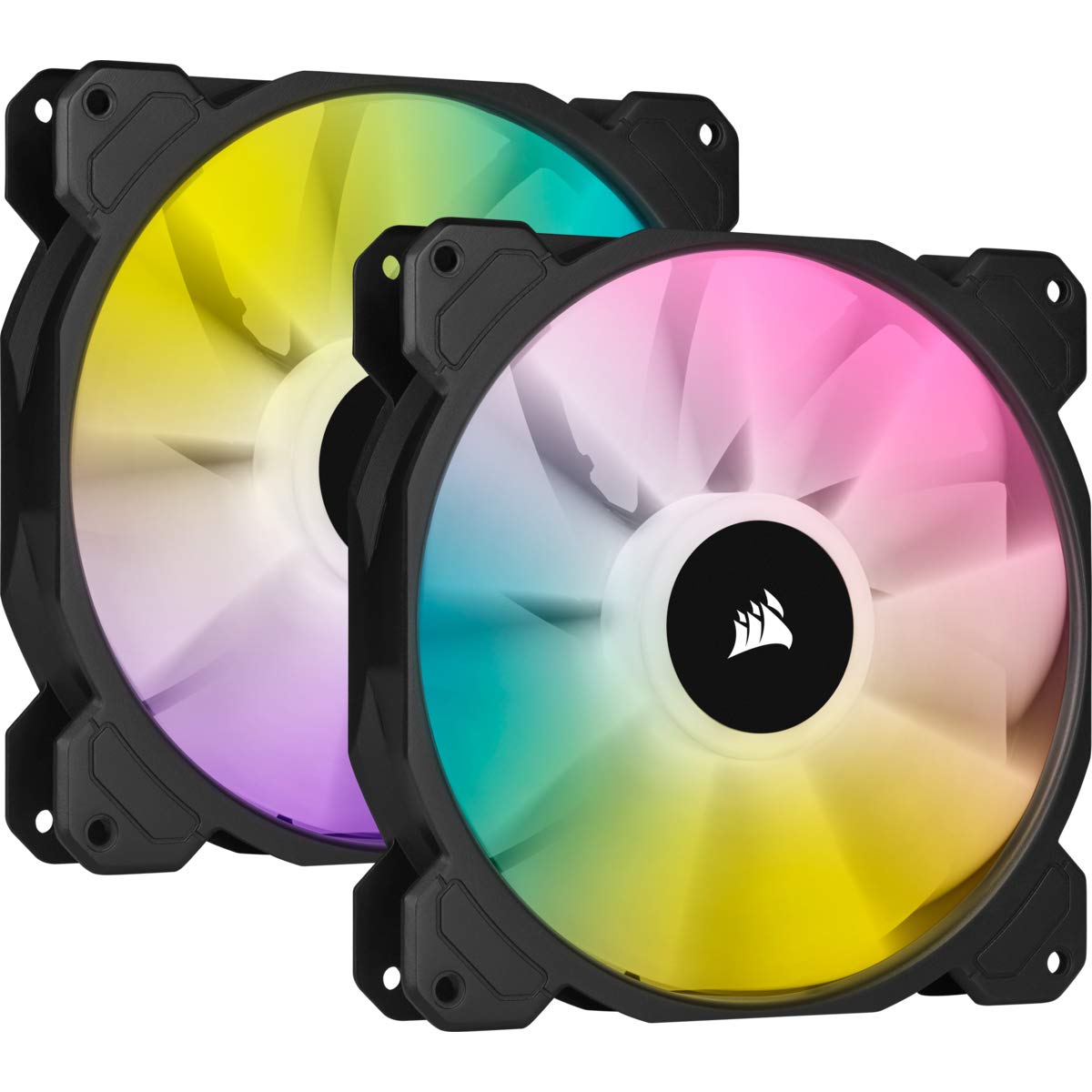 CORSAIR iCUE SP140 RGB Elite Performance 140mm PWM Dual Fan Kit with Lighting Node CORE, Black 2 Pack with Lighting Node CORE