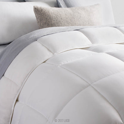 LUCID Down Alternative Comforter - Hypoallergenic - All Season - 400 GSM - Ultra Soft and Cozy - 8 Duvet Loops - Box Stitched - 3 Year Warranty - Machine Washable - Queen - White Heavy Warmth