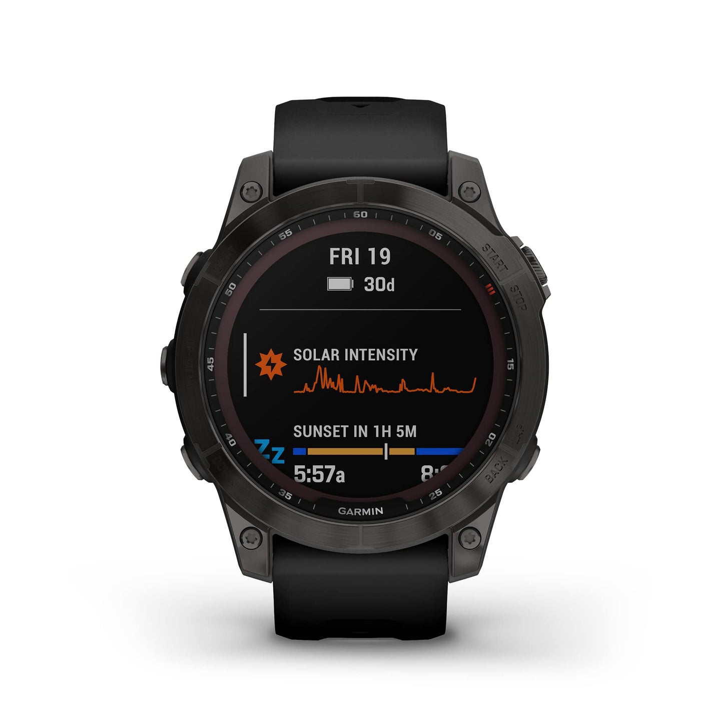 Garmin Fenix 7 Sapphire Solar, Adventure smartwatch, with Solar Charging Capabilities, Rugged Outdoor Watch with GPS, Touchscreen, Wellness Features, Carbon Gray DLC Titanium with Black Band