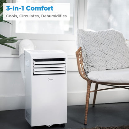 Midea 6,000 BTU ASHRAE (5,000 BTU SACC) Portable Air Conditioner, Cools up to 150 Sq. Ft., with Dehumidifier & Fan mode, Easy- to-use Remote Control & Window Installation Kit Included 6,000 BTU, Wi-Fi Enabled