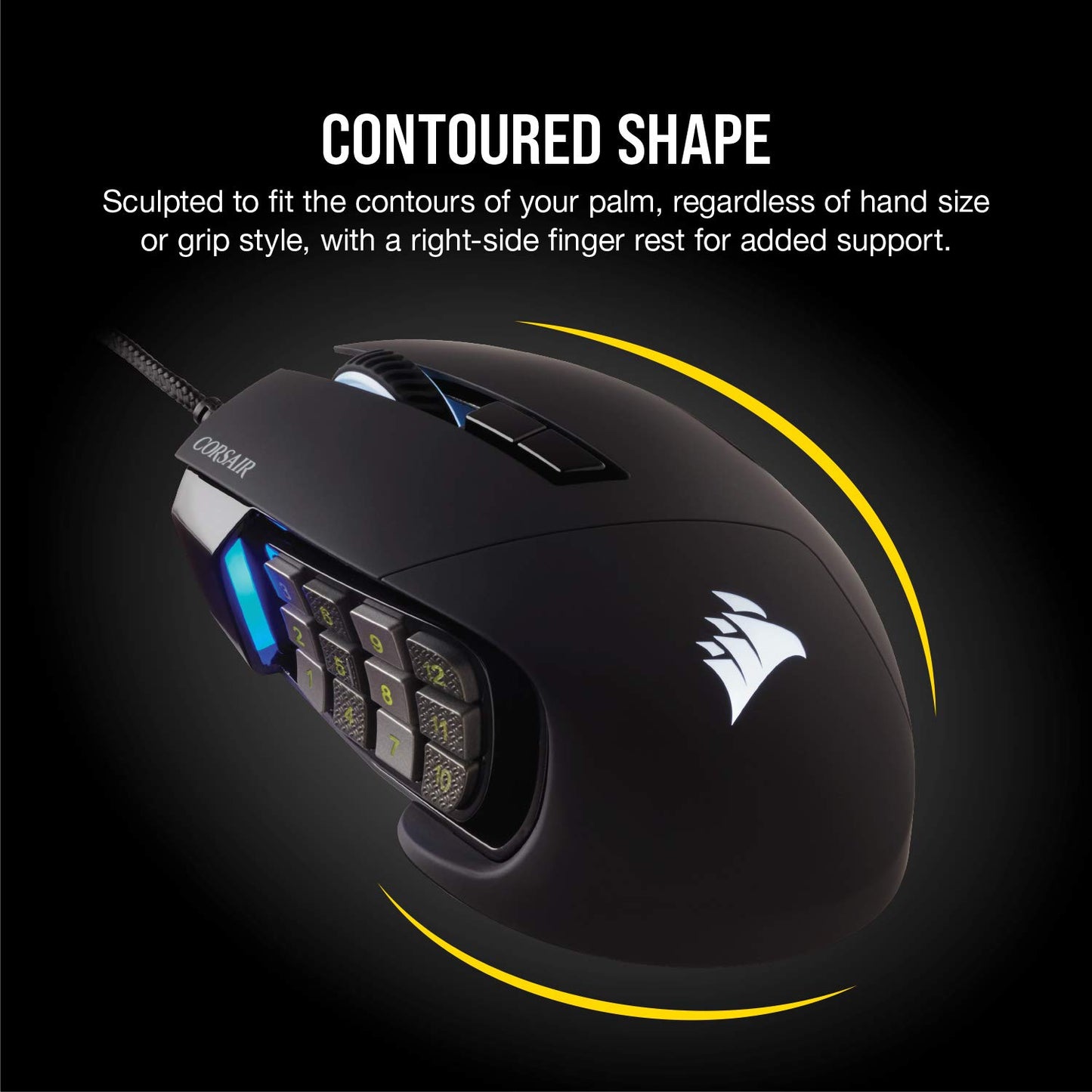 Corsair SCIMITAR RGB ELITE Gaming Mouse For MOBA, MMO - 18,000 DPI - 17 Progammable Buttons - iCUE Compatible - Black Wired