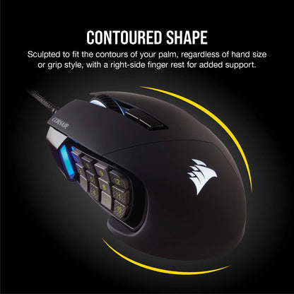 Corsair SCIMITAR RGB ELITE Gaming Mouse For MOBA, MMO - 18,000 DPI - 17 Progammable Buttons - iCUE Compatible - Black Wired