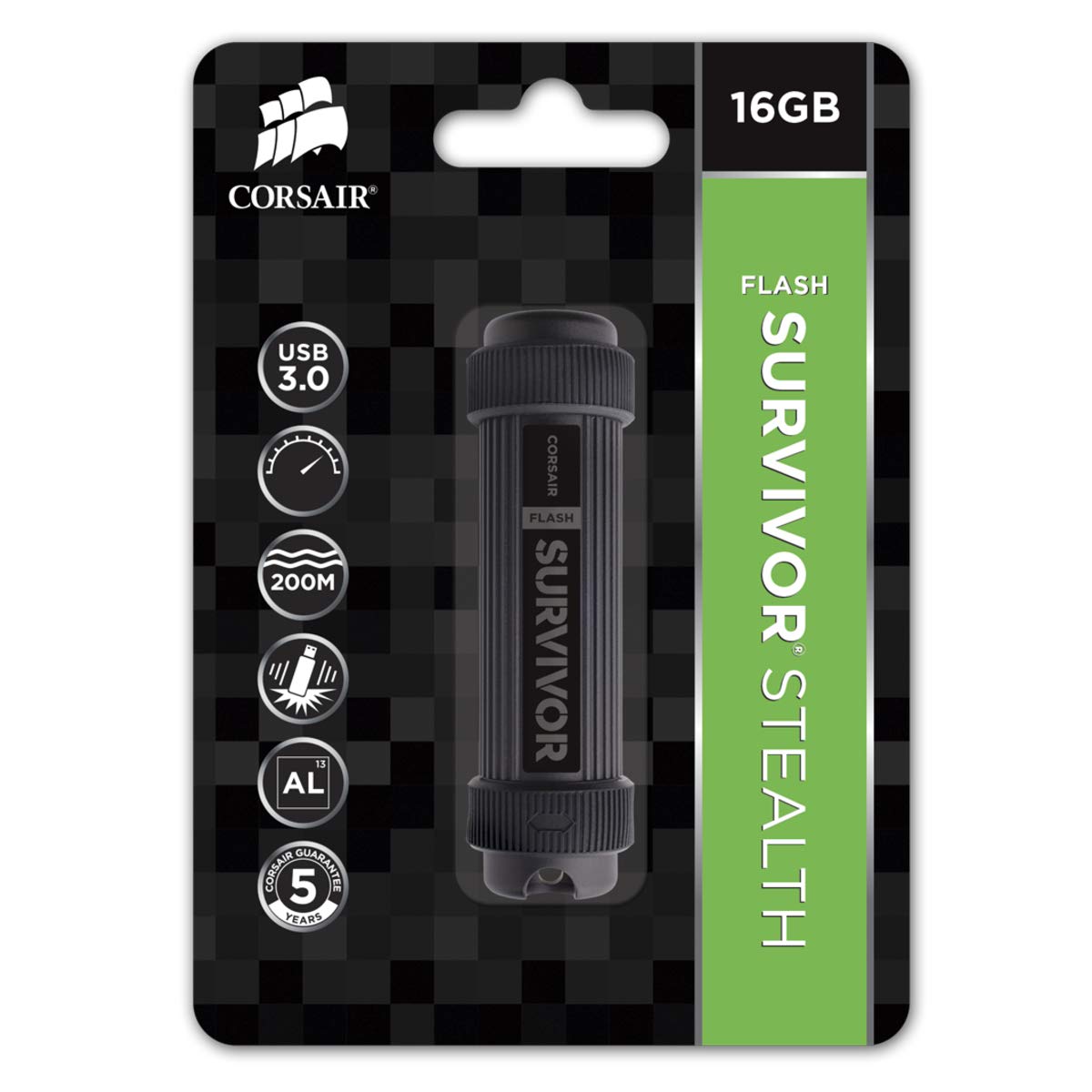 Corsair Flash Survivor Stealth 64GB USB 3.0 Flash Drive, Black (CMFSS3B-64GB) 64 GB