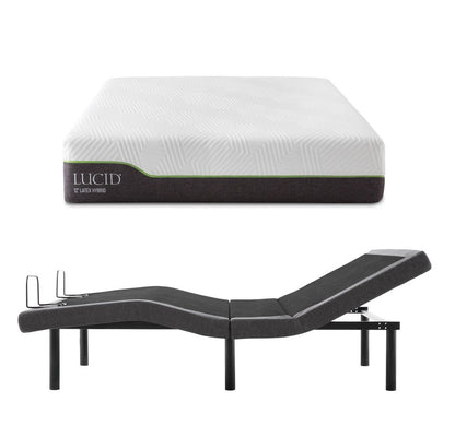 Lucid L300 Adjustable Bed Base with Lucid 12 inch Latex Hybrid Mattress - King 12 inch Mattress and Adjustable Base