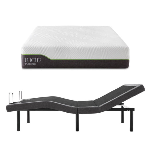 Lucid L300 Adjustable Bed Base with Lucid 12 inch Latex Hybrid Mattress - Twin XL 12 inch Mattress and Adjustable Base