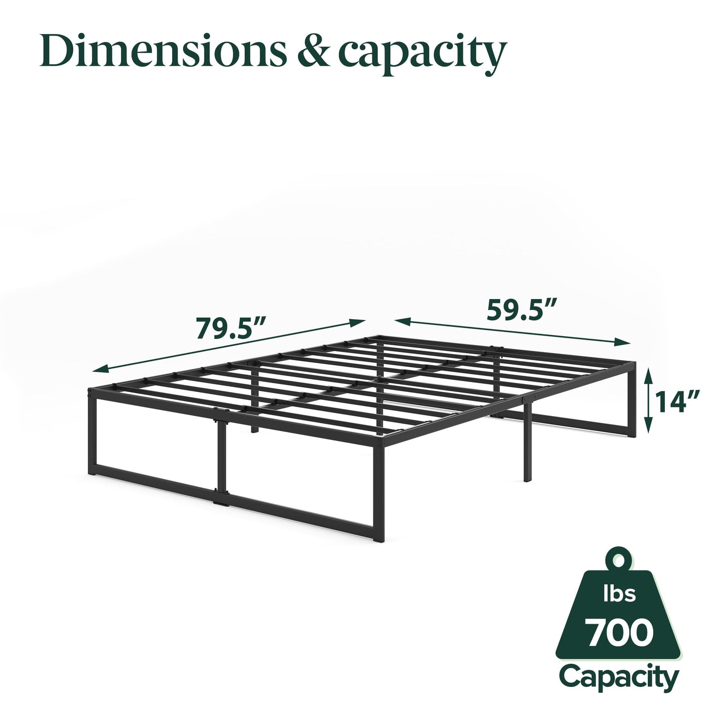 Zinus Queen Bed Frame - ABEL 14 inch Metal Bed Frame with Steel Slat Support, No Box Spring Needed, Easy Assembly - Minimalist Platform Bed in a Box with Underbed Storage Space, 5 Year Wrranty, Queen Contemporary New Small Box