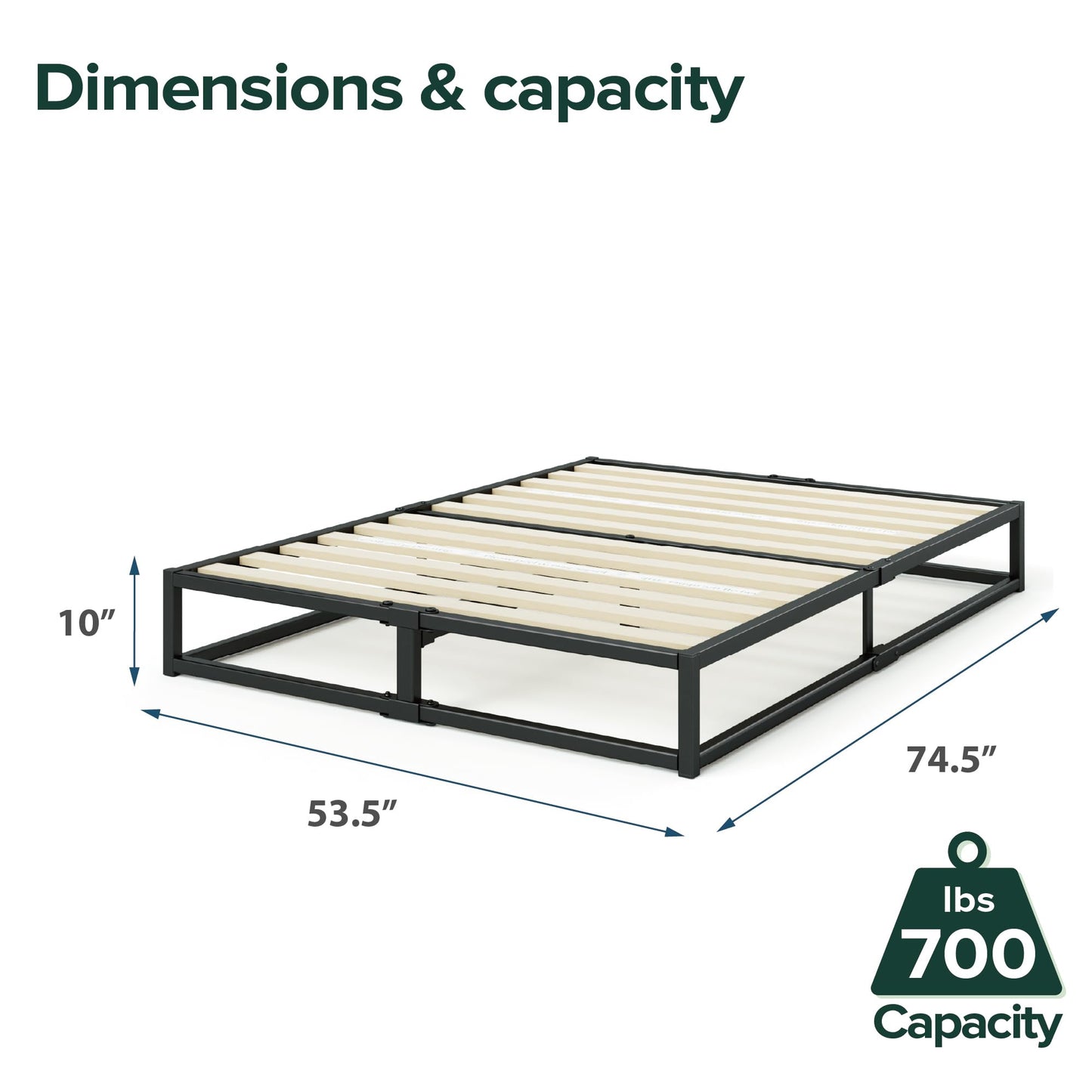 Zinus Full Bed Frame - Joseph 10 Inch Metal Bed Frame with Wood Slat Support, No Box Spring Needed, Easy Assembly - Minimalist Platform Bed Frame with Underbed Storage Space, 5-Year Warranty, Full New Small Box