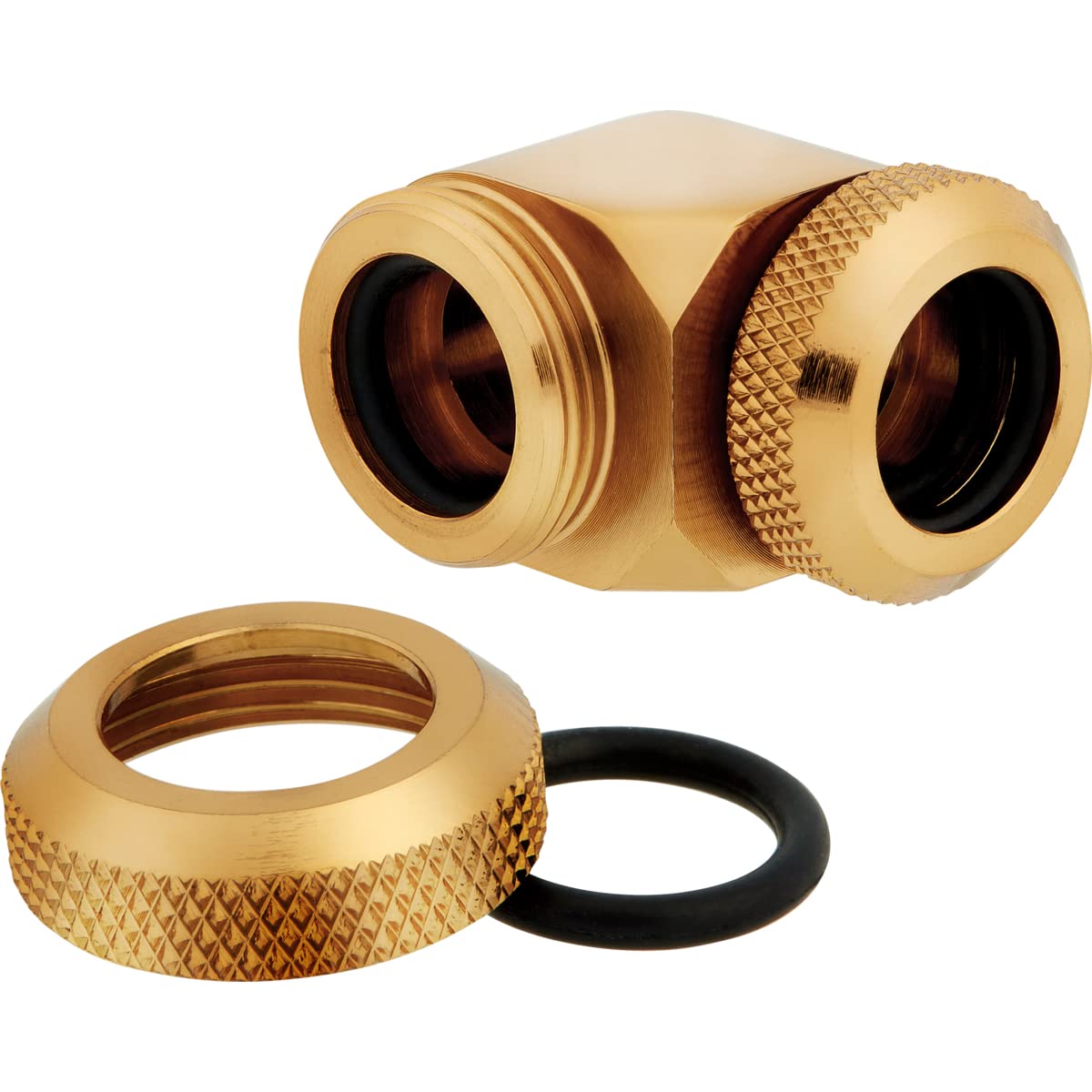 CORSAIR Hydro X Series XF Hardline 90 Degree 12mm OD Fittings Twin Pack (Solid Brass Durability, Quality Finish, Double O-Ring Hardline Compression Design, Easy 12mm Diameter Tubing Fitting) Gold