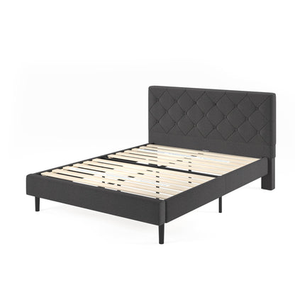 Zinus King Bed Frame - Shalini Upholstered Platform Bed Frame with Headboard – Wood Slat Support, Easy Assembly, No Box Spring Needed, Underbed Storage Space, 5 Year Warranty, Dark Grey, King Size