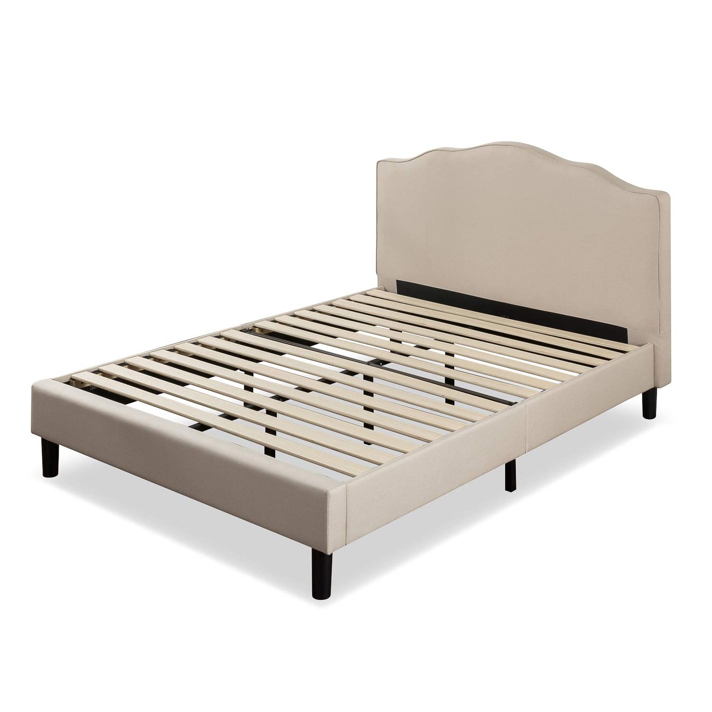 Zinus Paris Upholstered Scalloped Platform Bed with Wooden Slat Support, Queen Traditional