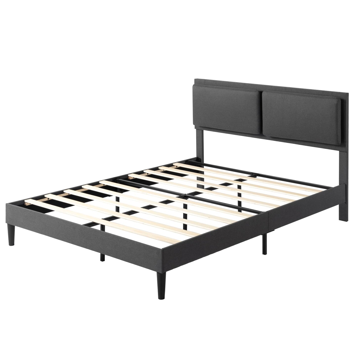 Zinus Full Bed Frame - Jonathan Cushioned Upholstered Platform Bed Frame with Headboard - Wood Slat Support, No Box Spring Needed, Easy Assembly, 5 Year Warranty, Gray, Full Size