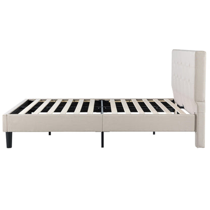 Zinus Full Bed Frame - Ibidun Upholstered Platform Bed Frame, Squared Button Tufted Headboard, Bed in a Box, Wood Slat Support, No Box Spring Needed, Easy Assembly, 5 Year Warranty, Beige, Full Size Contemporary New Small Box