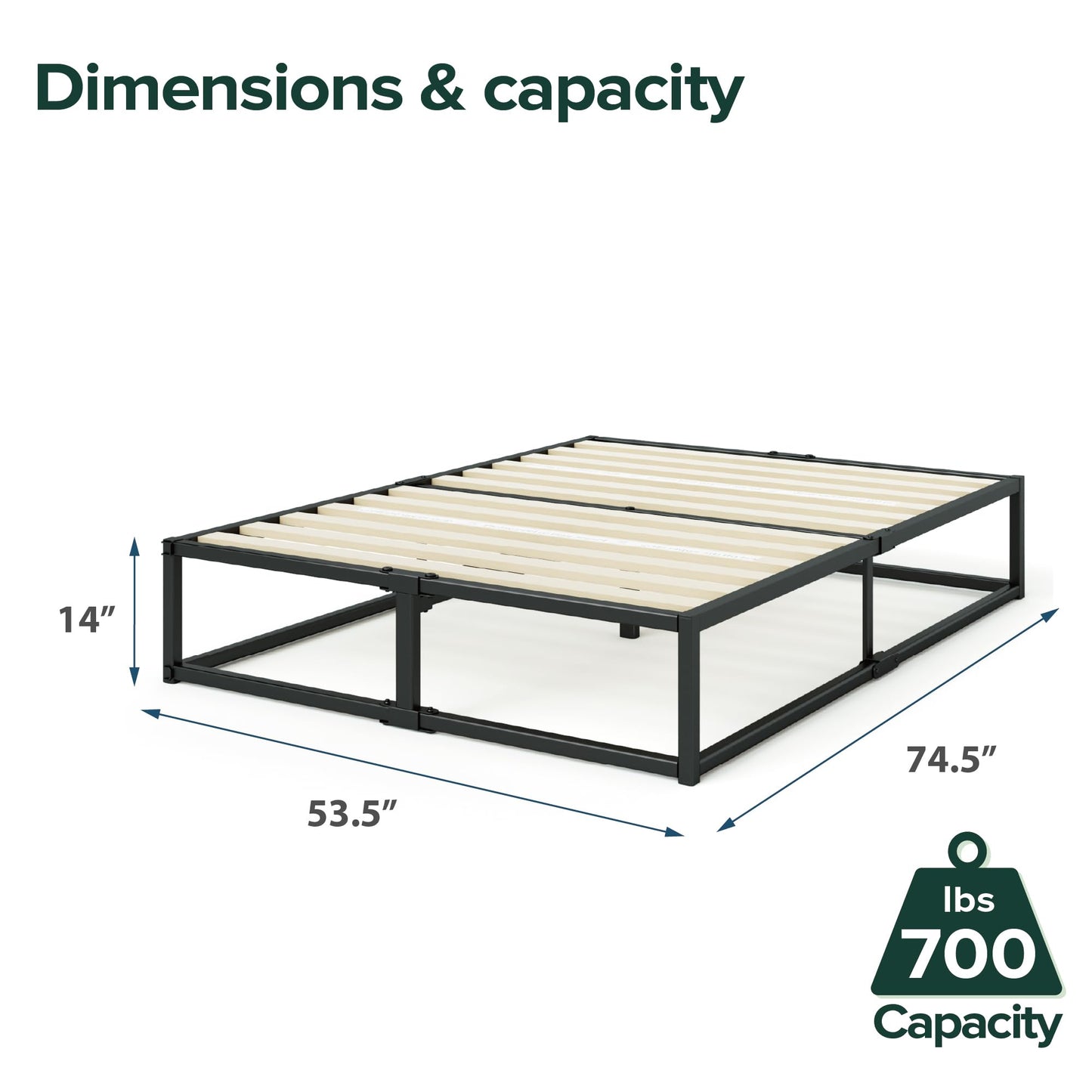 Zinus Full Bed Frame - Joseph 14 Inch Metal Bed Frame with Wood Slat Support, No Box Spring Needed, Easy Assembly - Minimalist Platform Bed Frame with Underbed Storage Space, 5 Year Warranty, Full New Small Box