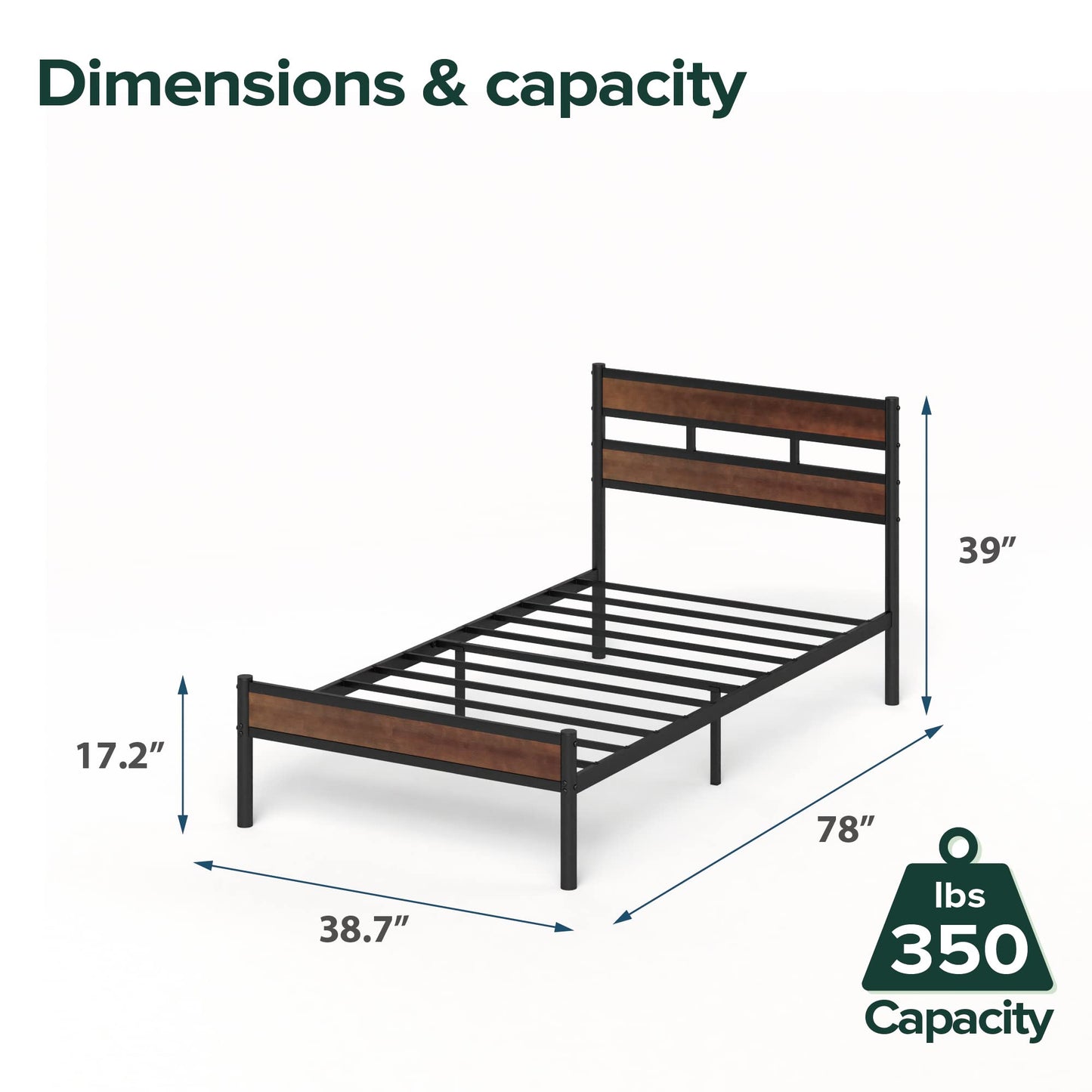 Zinus Roman Bamboo and Metal Platform Bed Frame/No Box Spring Needed/Easy Assembly, Twin