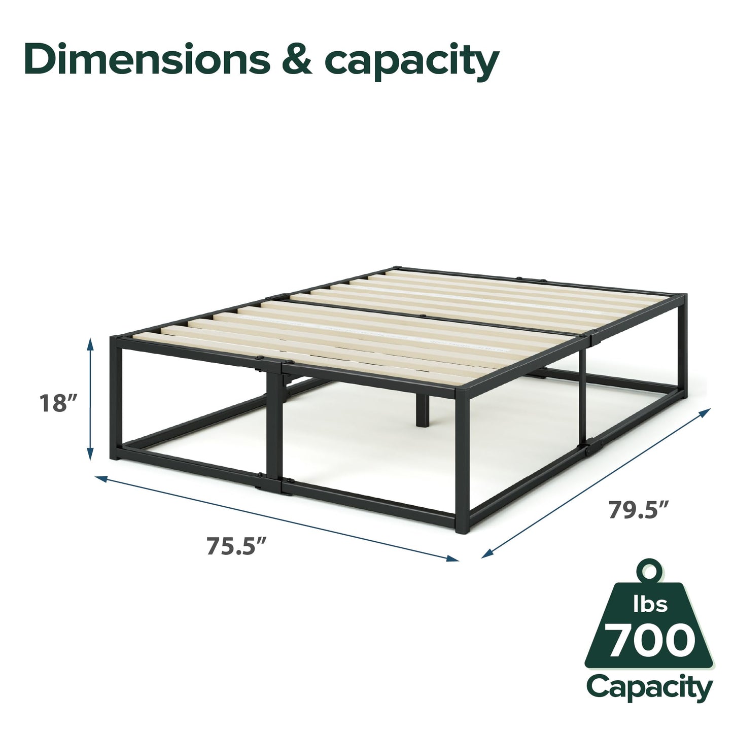 Zinus King Bed Frame - Joseph 18 Inch Metal Bed Frame with Wood Slat Support, No Box Spring Needed, Easy Assembly - Minimalist Platform Bed Frame with Underbed Storage Space, 5 Year Warranty, King New Small Box